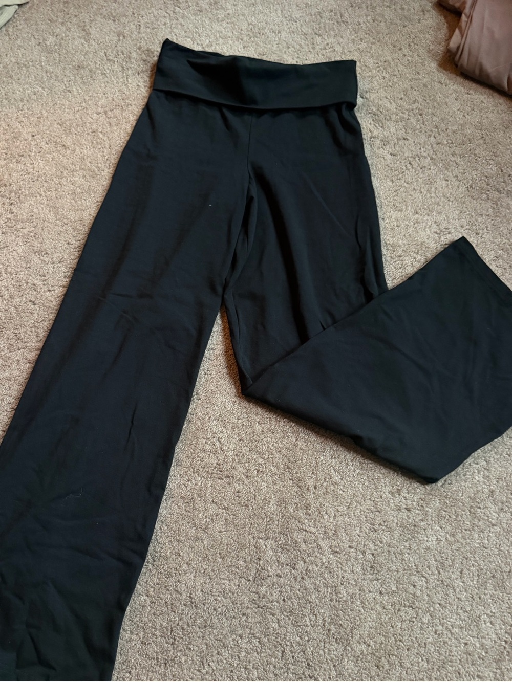 Black Fold over Wide-Leg Yoga Pants